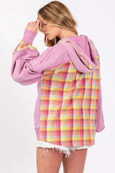 SAGE + FIG Full Size Plaid Print Mineral Wash Hoodie - Vintage Style